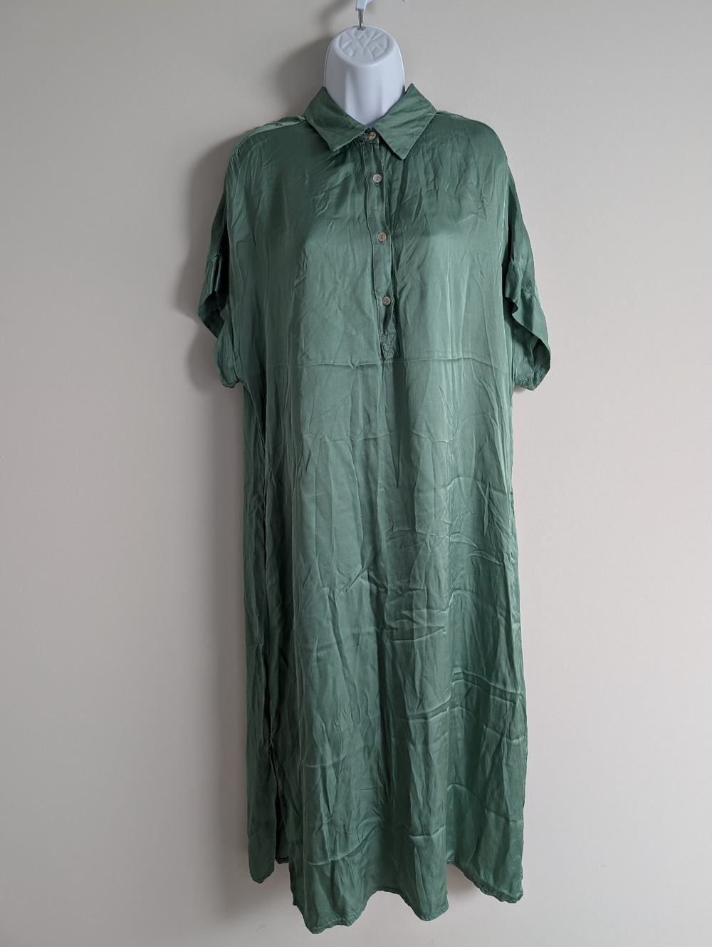 Frnch Paris Satin Maxi Dress Womens Large Quiet Luxury Relaxed Resort Shirt